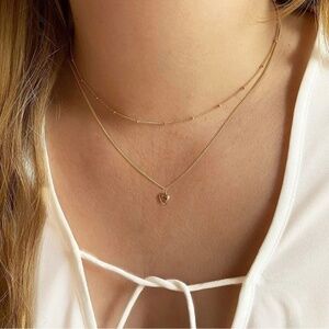 Gold 14k Gold Plated Two Piece Heart Beaded Necklace Set